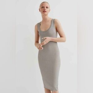 H&M RIB KNIT SCOOP NECK SLEEVELESS MIDI DRESS Taupe Gray XL